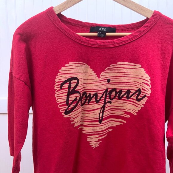 Forever 21 | Red Heart Bonjour Graphic Pullover Sweater | Women's L | Casual - Picture 1 of 9